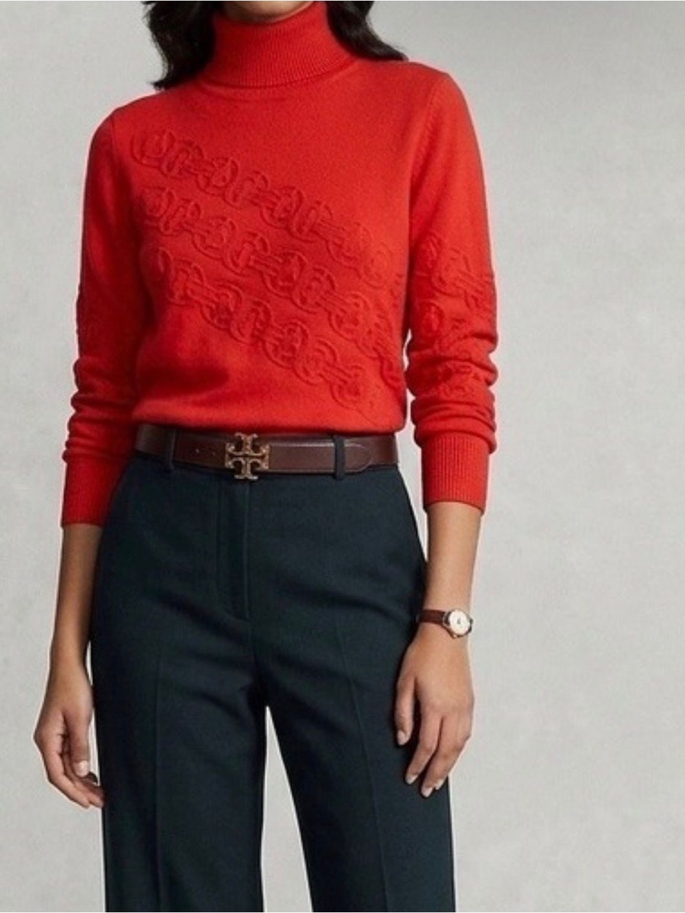 Tory Burch T- Monogram Logo Turtleneck Sweater  in red Size XS